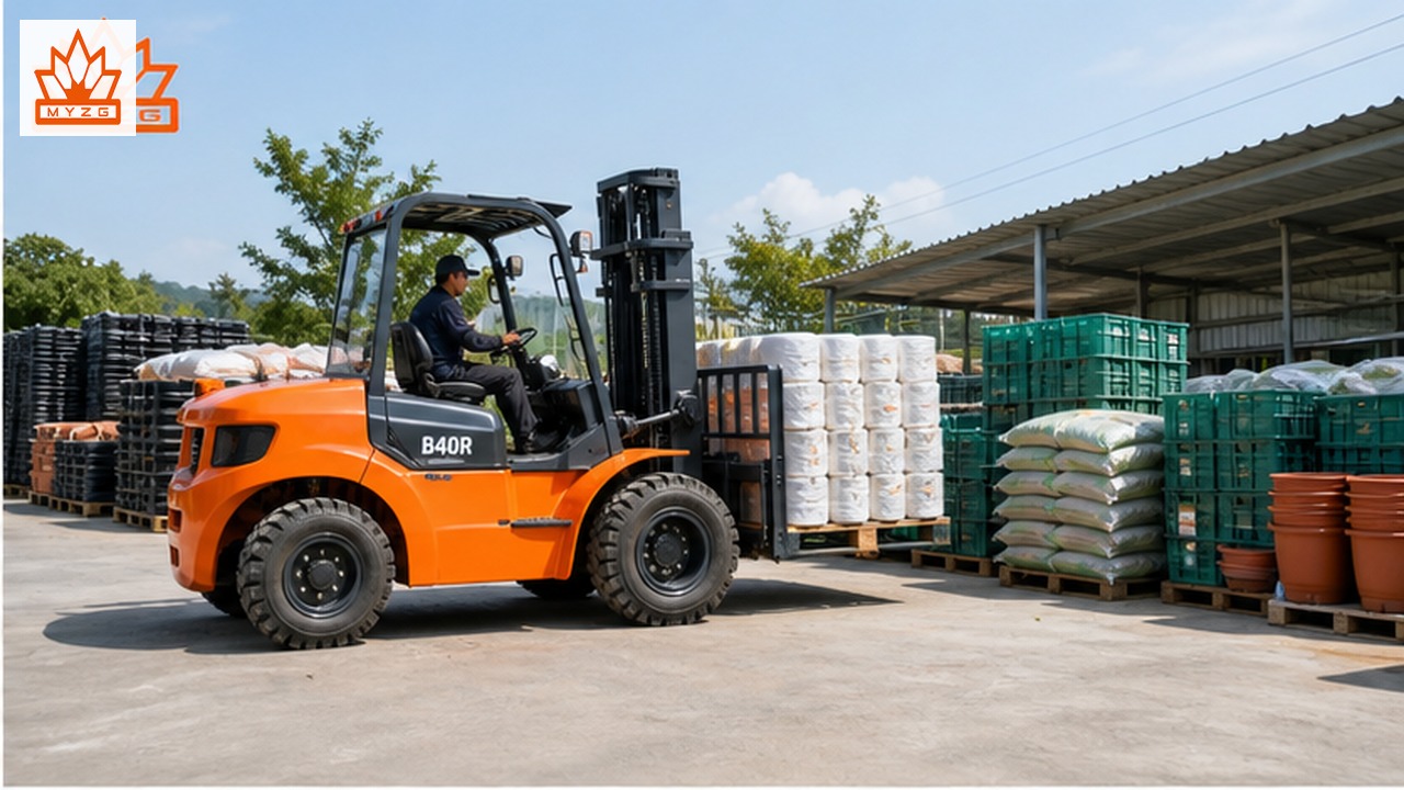 B40R rear-pivot rough-terrain forklift in a customer application scene