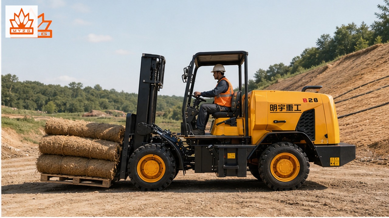 B41R rear-pivot rough-terrain forklift in a customer application scene