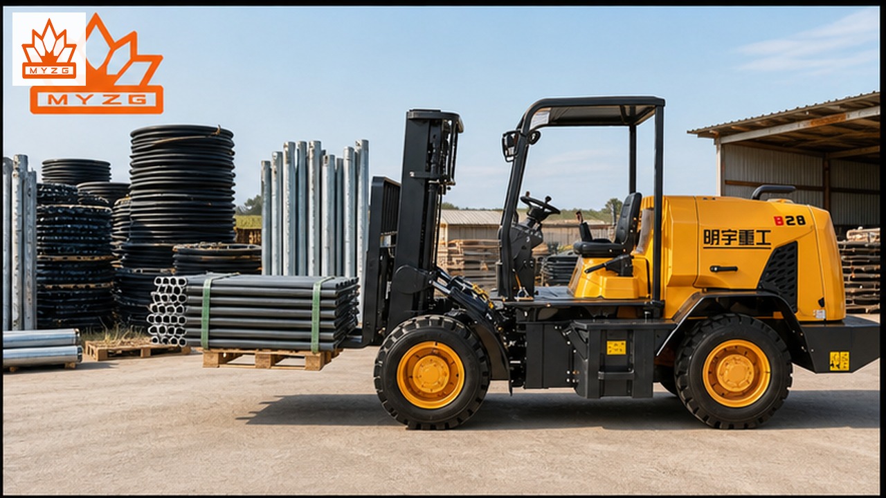 B42R rear-pivot rough-terrain forklift in a customer application scene