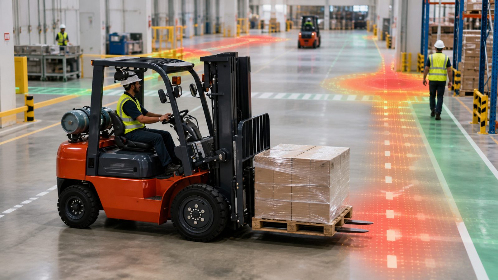 ZGFORKLIFT MYZG 3T LPG forklift in a data-driven warehouse safety zone