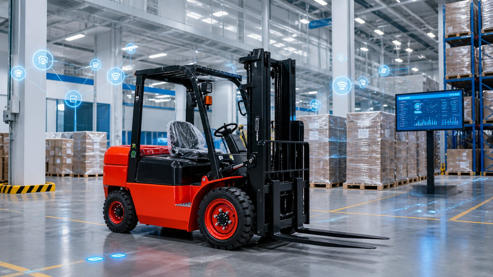 ZGFORKLIFT connected forklift fleet in an AI enabled warehouse