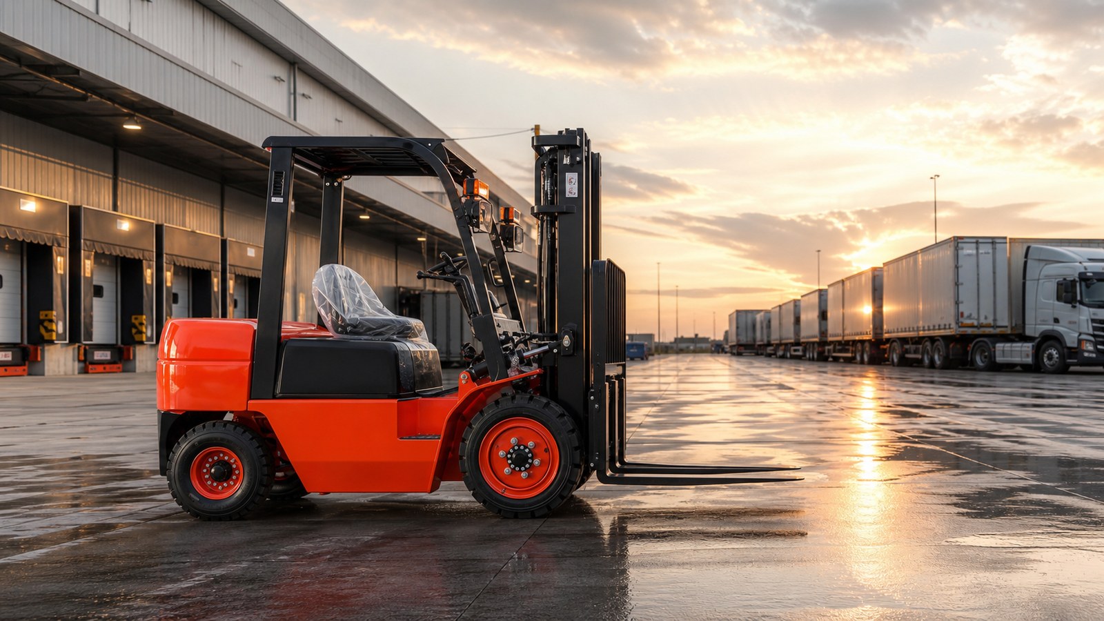 Forklift at a modern multi-site logistics hub