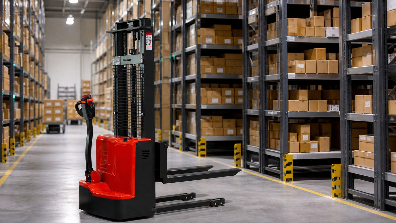 MYZG pallet stacker in a micro fulfillment warehouse
