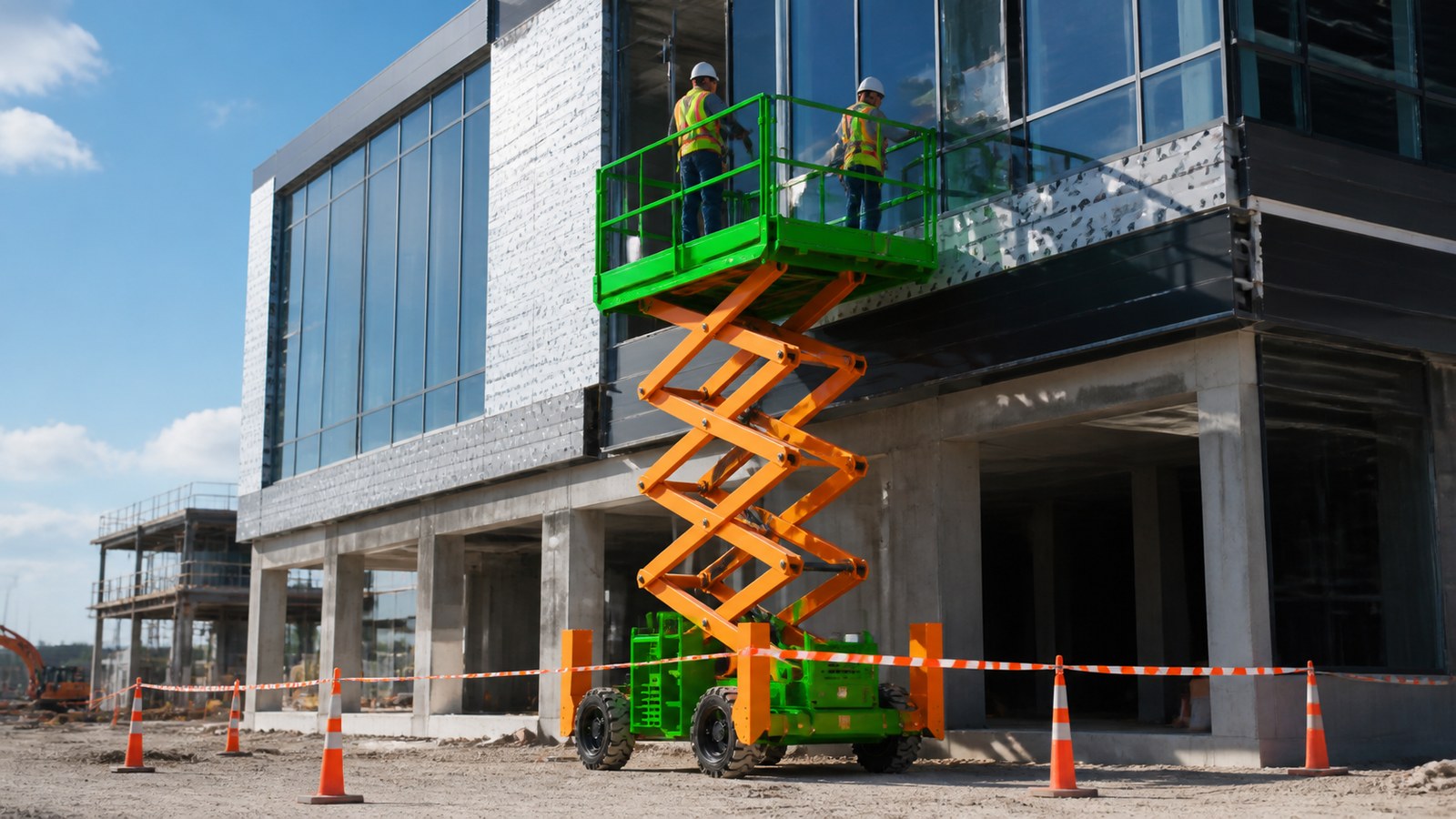 ZGFORKLIFT scissor lift at a modern construction project
