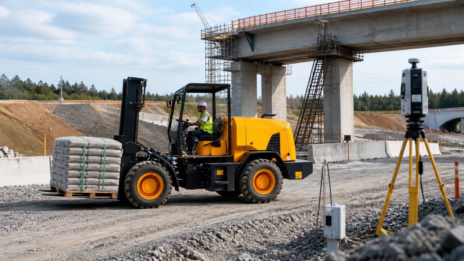 MYZG rough terrain forklift on an infrastructure project