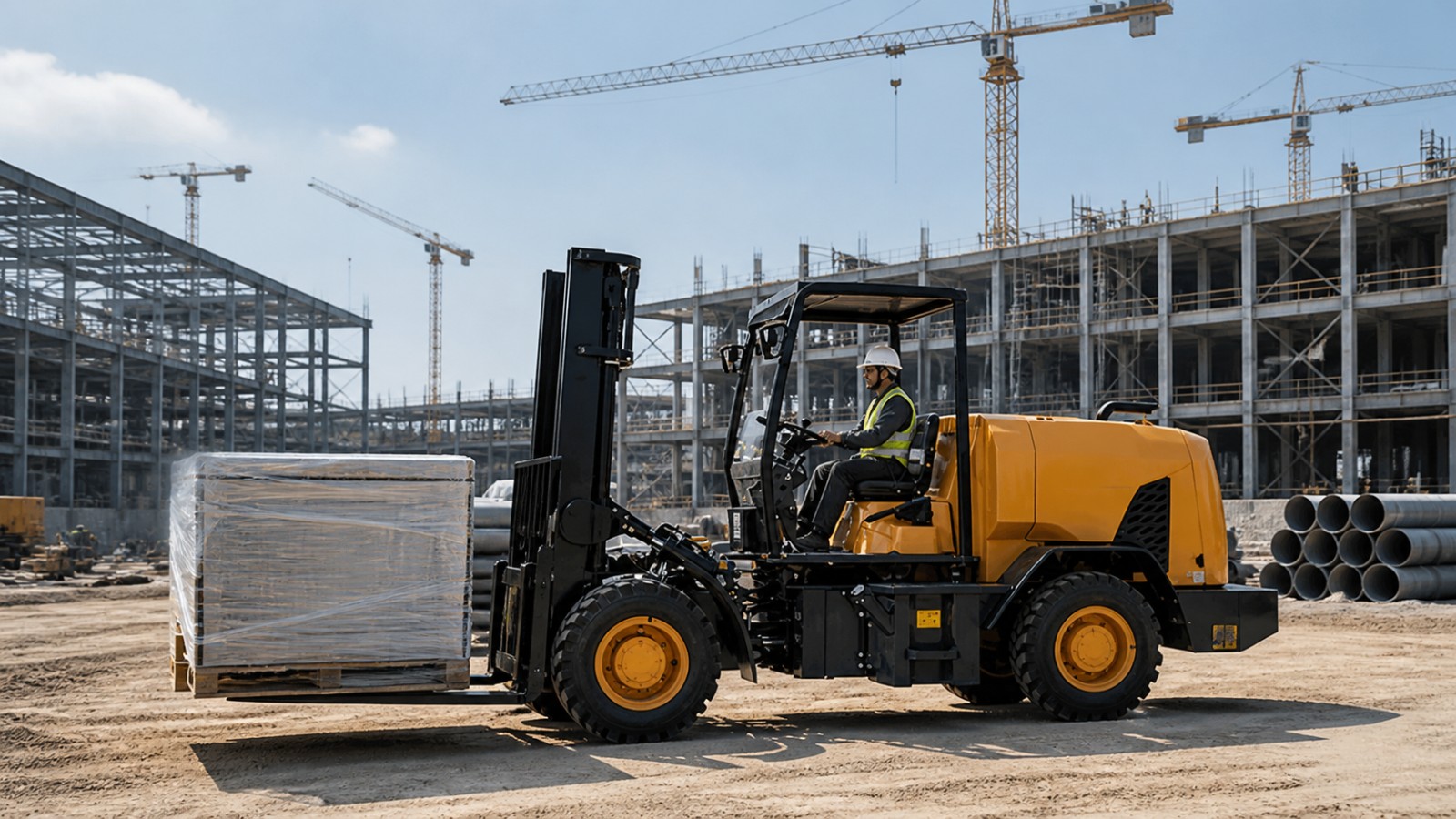 AI Data Center Construction Boom: Rough-Terrain Forklifts Keep Critical Materials Moving