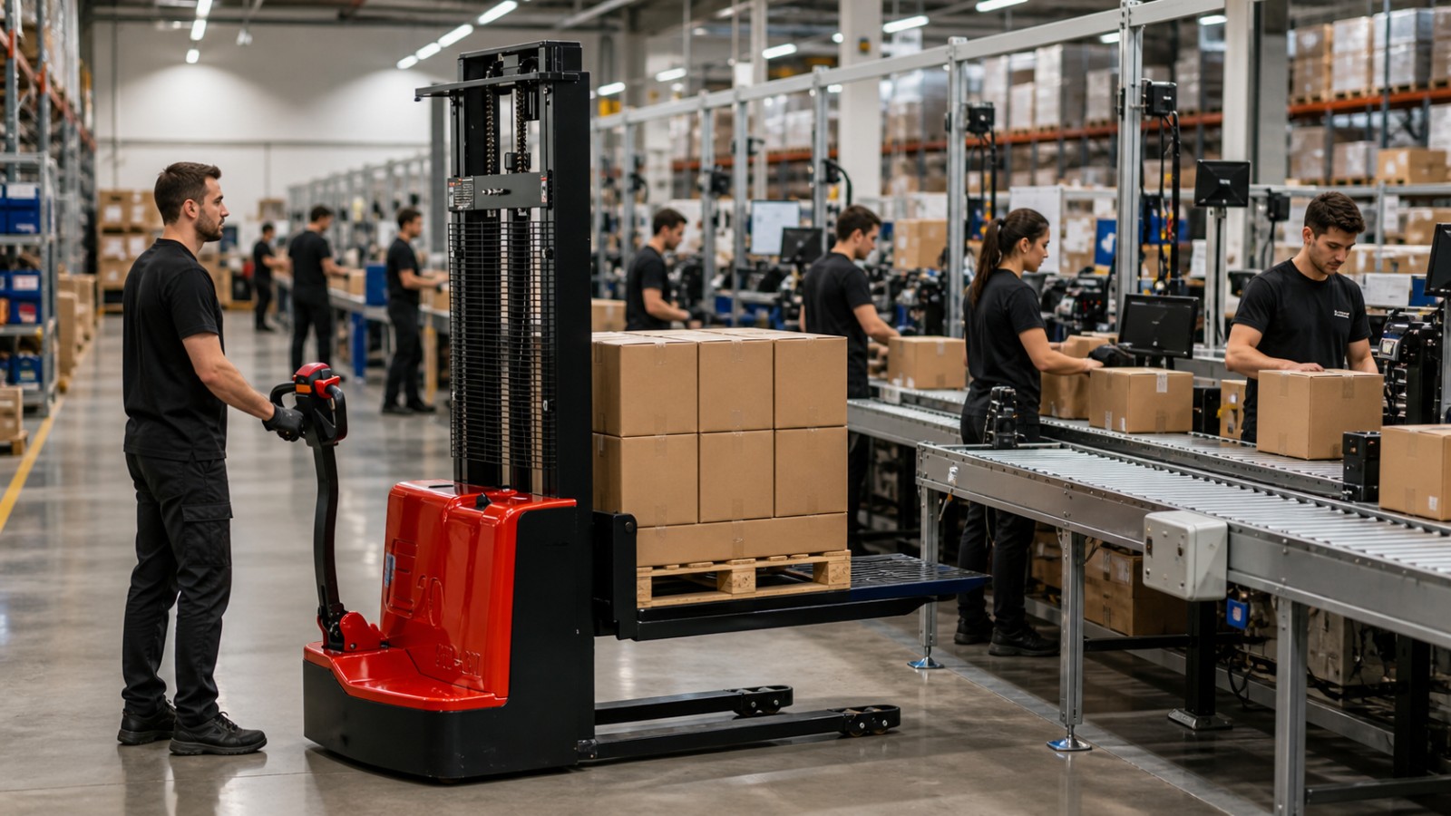 1000 kg remote-control forklift operating scene