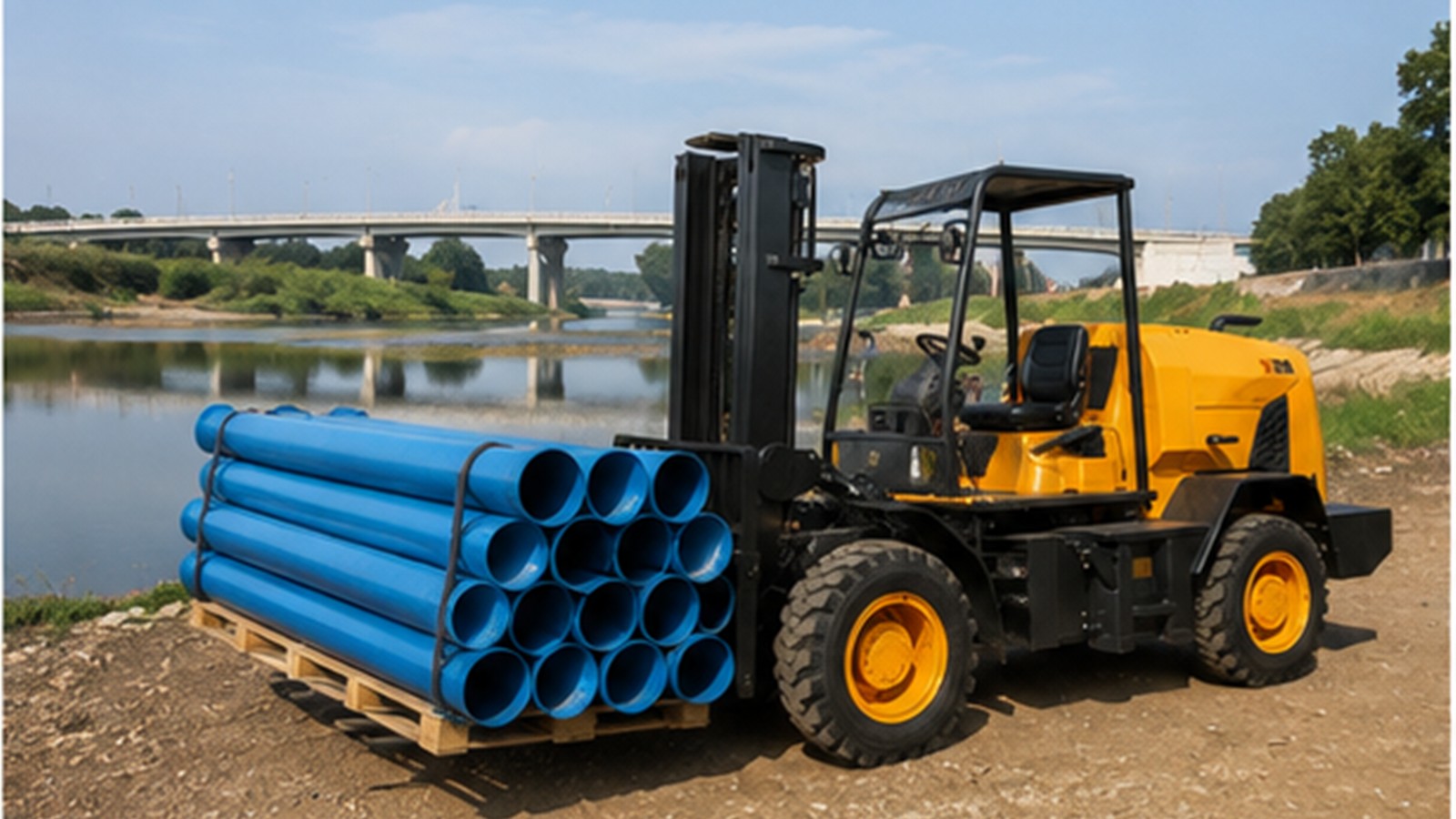 Low Rivers and Heatwaves: Rough-Terrain Forklifts for Emergency Infrastructure Logistics