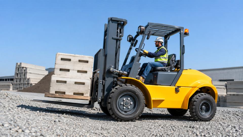 Five-ton off-road forklift handling heavy project materials