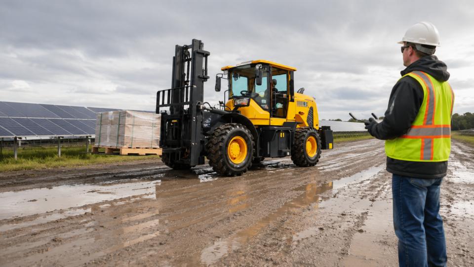 MYZG off-road forklift working in cold remote conditions
