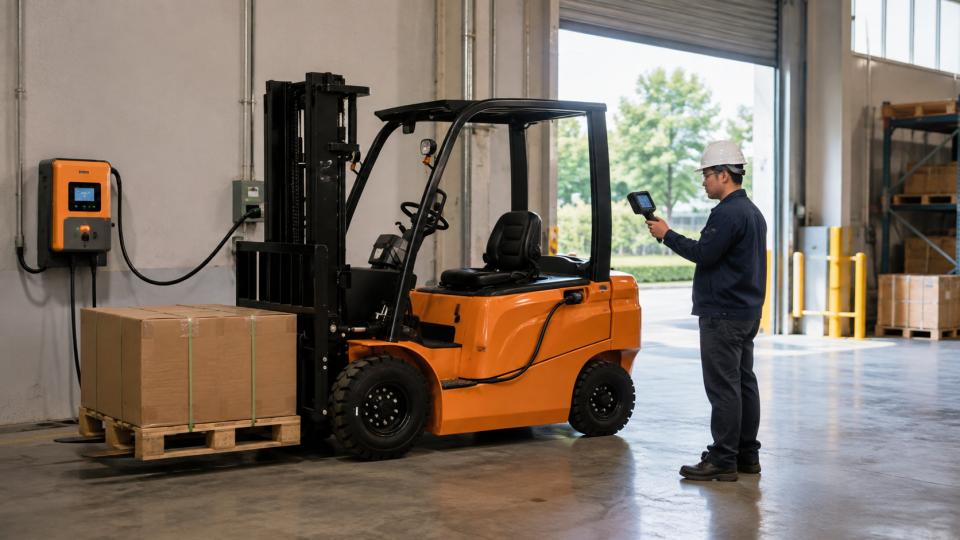 Lithium electric forklift on a data-center construction project