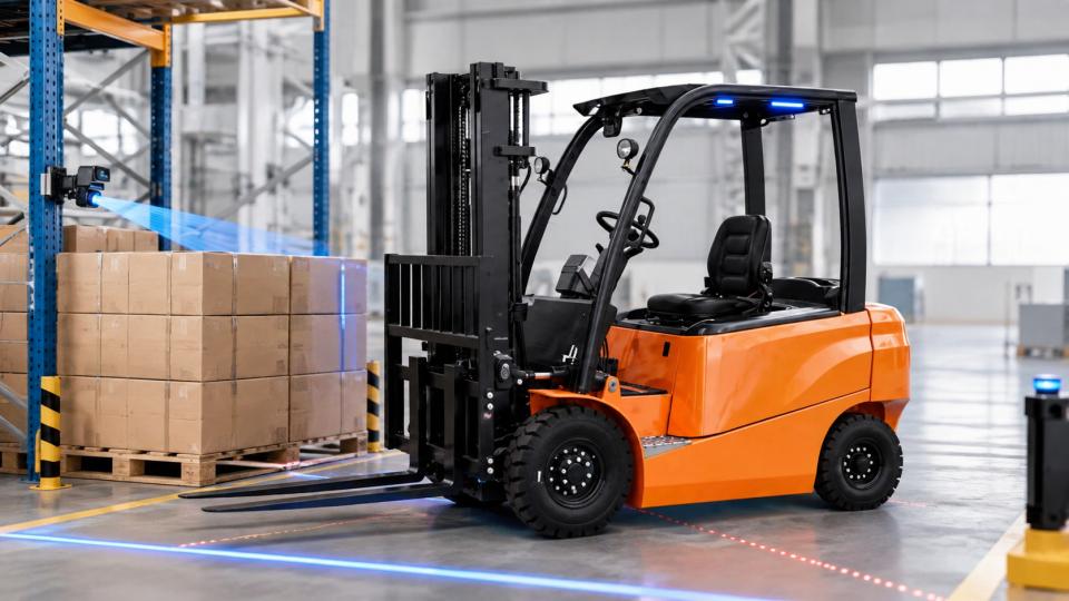 Heavy-duty electric forklift moving infrastructure equipment