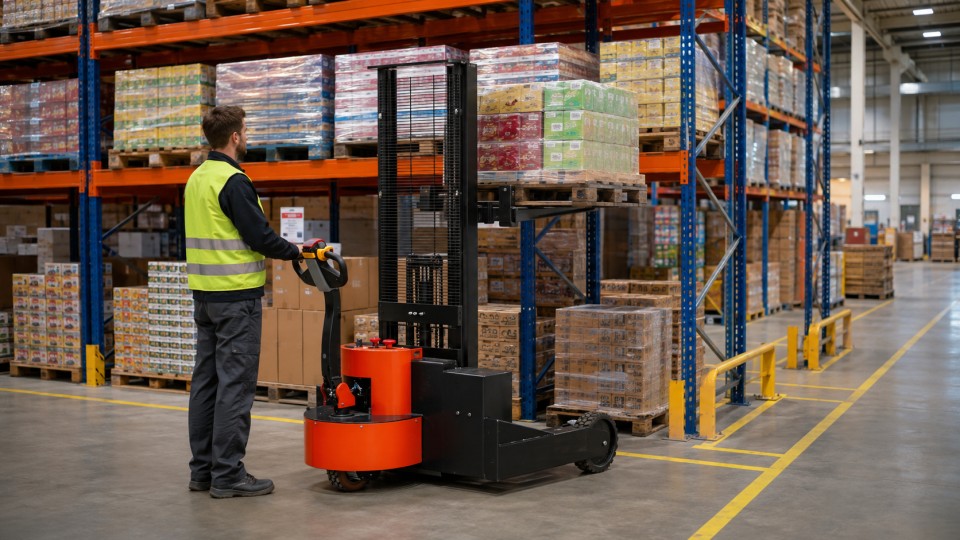 ZG-MYCDDH all-terrain electric pallet stacker in a September 2026 work scenario