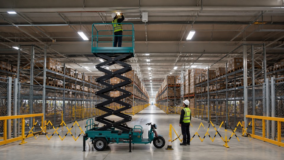 ZG-SPSL1214 self-propelled scissor lift in a September 2026 work scenario