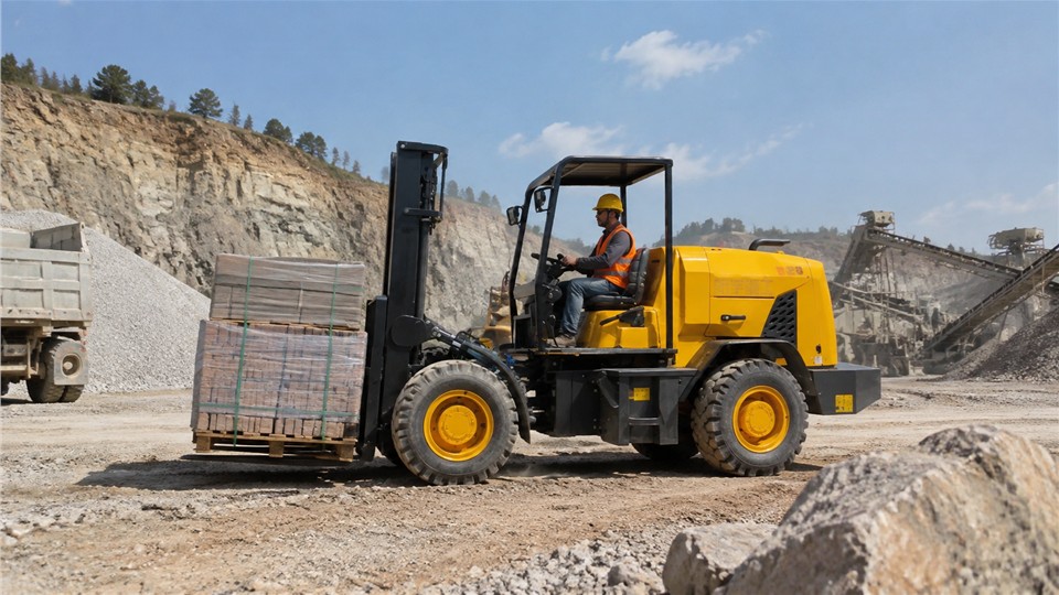 B28 off-road forklift in a September 2026 work scenario