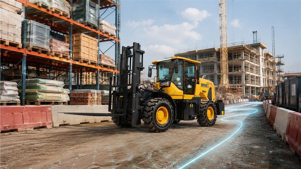 DY26 3-ton off-road forklift in a September 2026 work scenario