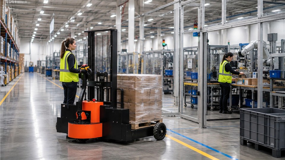ZG-MYCPDB electric counterbalanced stacker in a September 2026 work scenario