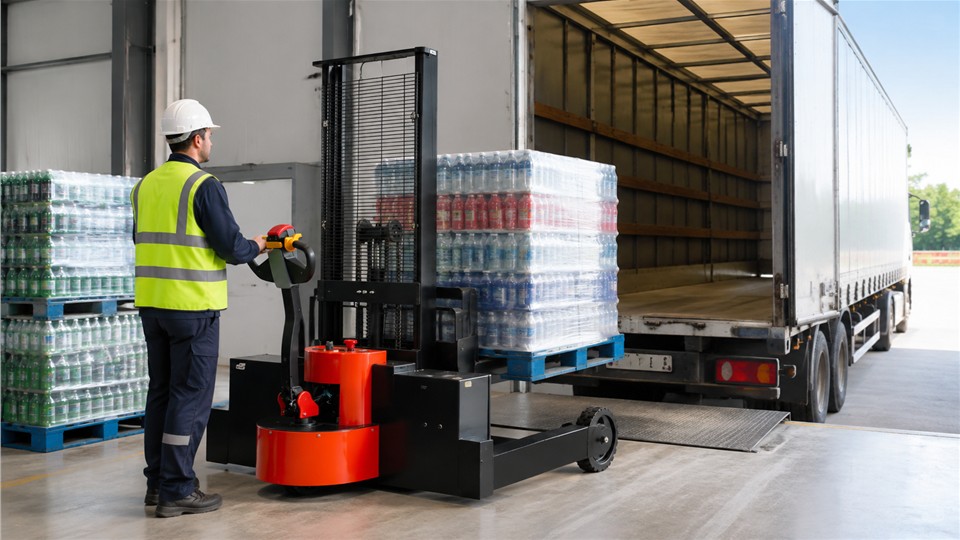 ZG-MYCDDH all-terrain electric pallet stacker in a September 2026 work scenario
