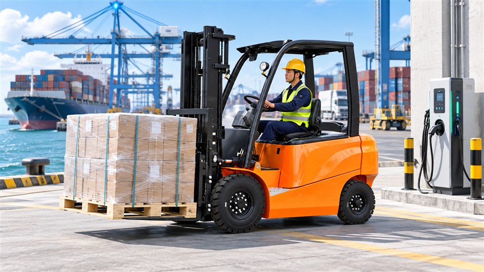 B60 heavy-duty lithium electric forklift in a September 2026 work scenario