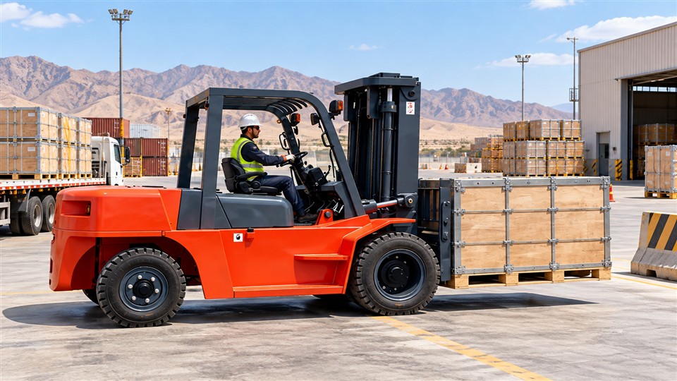 5-ton off-road forklift in a September 2026 work scenario