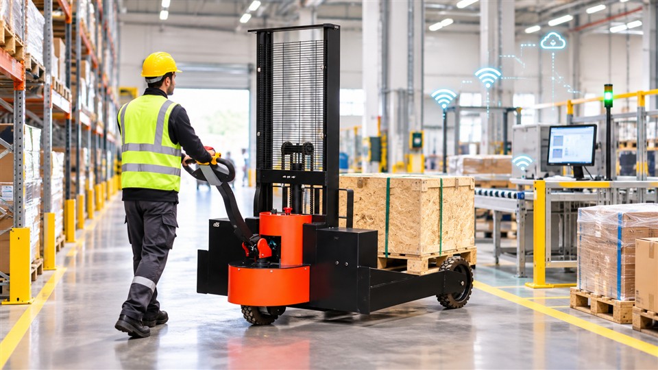 CDD85-R electric pallet stacker material handling application