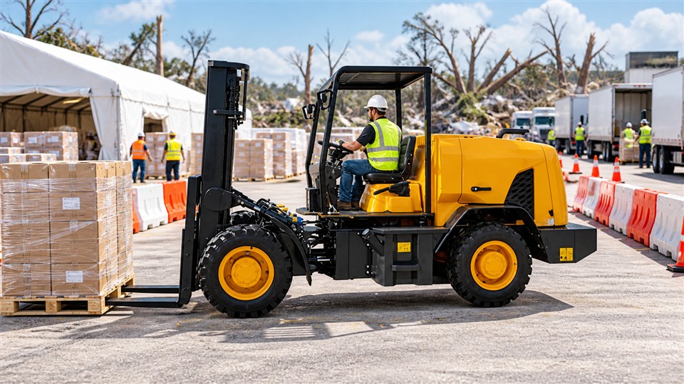 DY26 3-ton off-road forklift material handling application