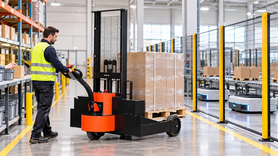 ZG-CDD15G stand-on electric stacker operating scenario