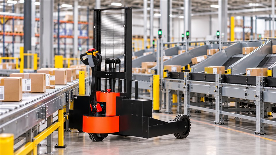 ZG-MYCDDH all-terrain electric stacker in a September 12, 2026 work scenario