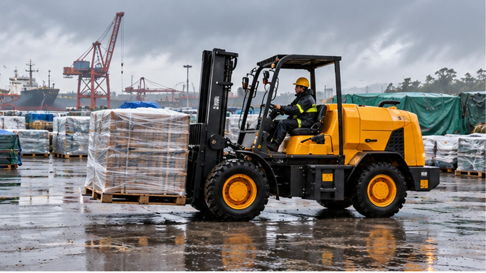 Typhoon Backlogs in Asia: Rough-Terrain Forklifts for Emergency Cargo Yards