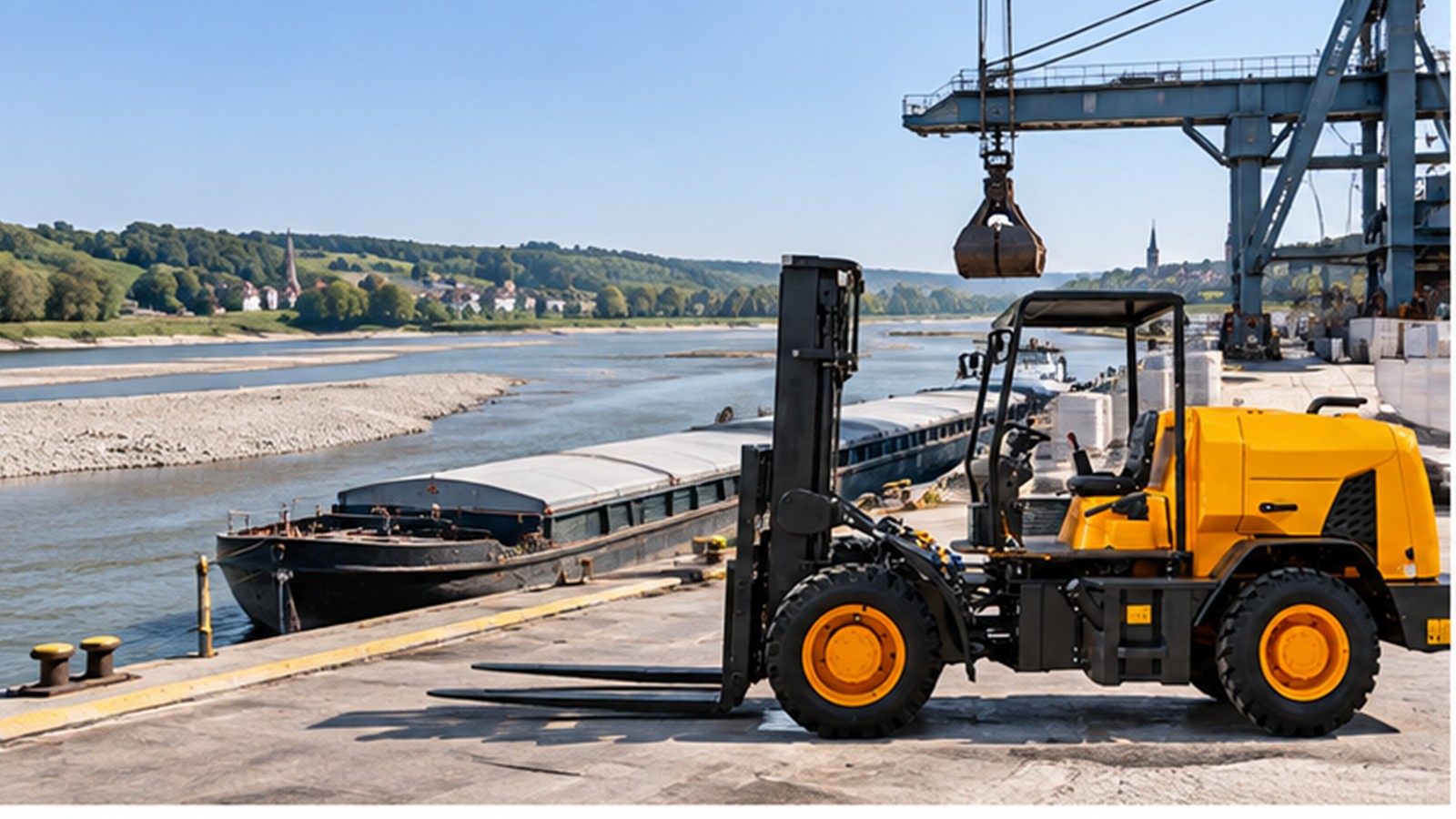 Record-Low Rhine Logistics: Rough-Terrain Forklifts for Emergency Transloading