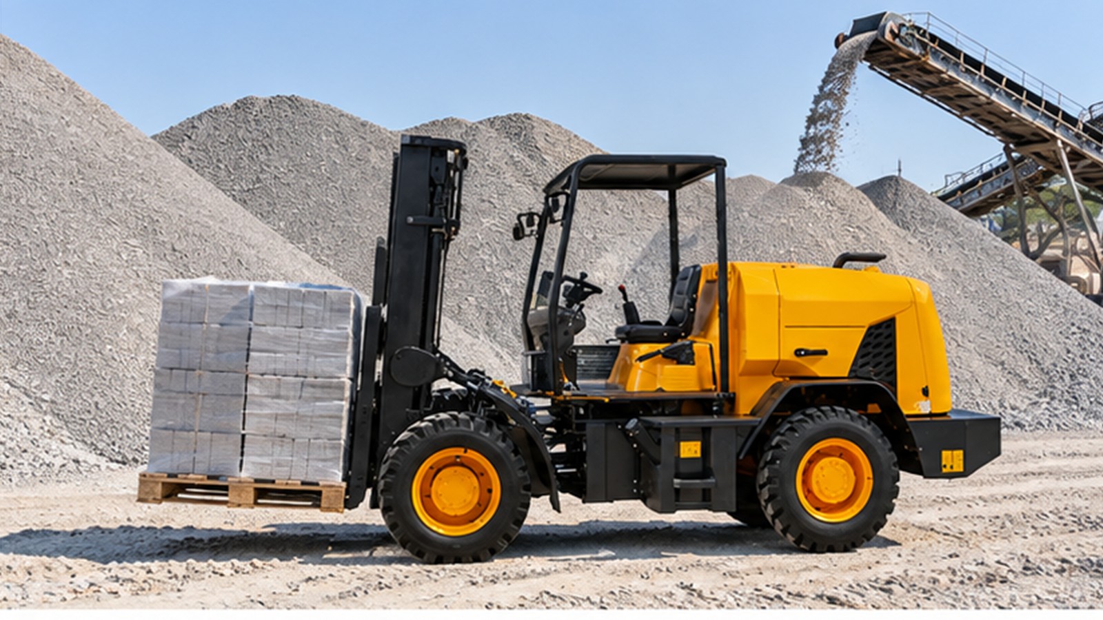 Record-Low Rhine Logistics: Rough-Terrain Forklifts for Emergency Transloading scene 1