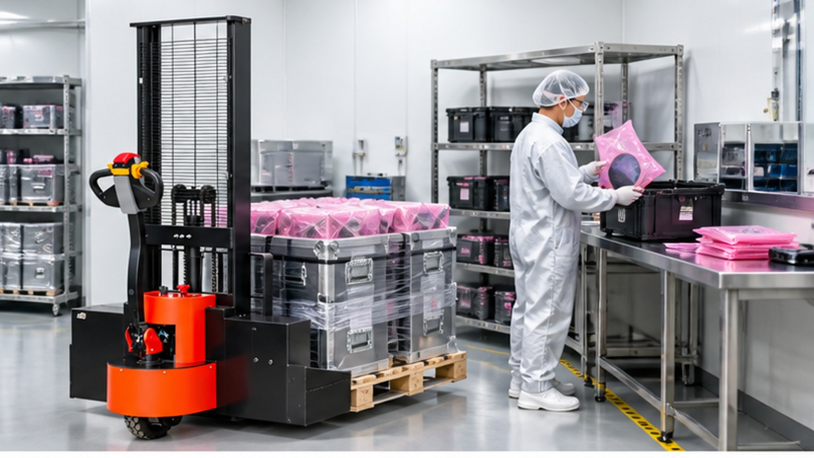 High-Value Air Cargo Growth: Electric Stacker Handling for AI Components scene 1