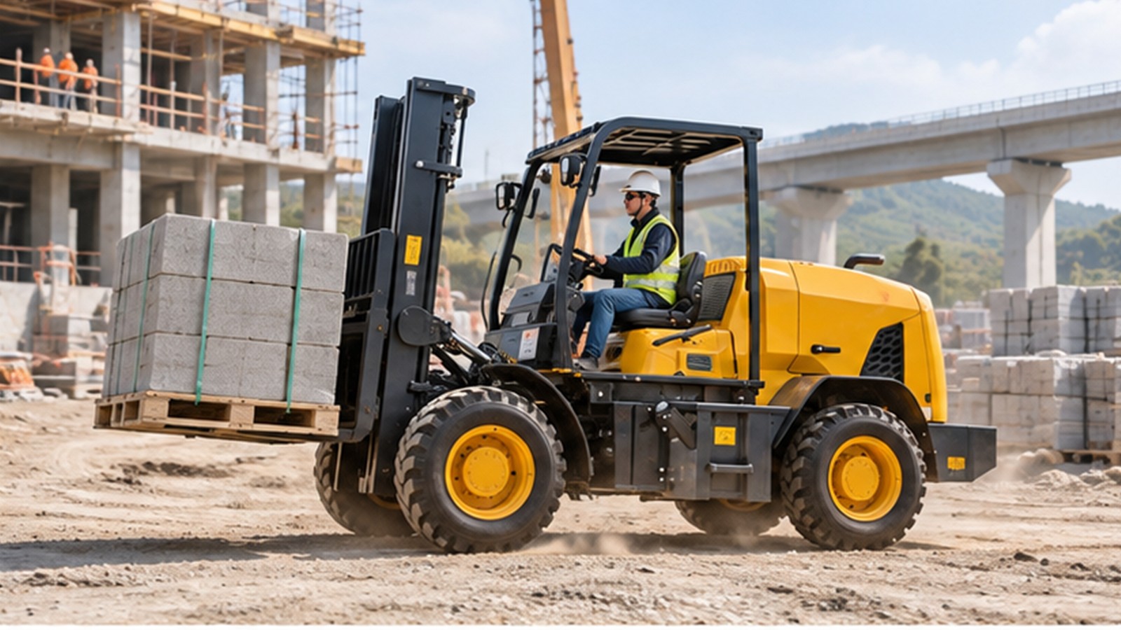 Climate-Resilient Construction Logistics: Rough-Terrain Forklift Planning scene 1