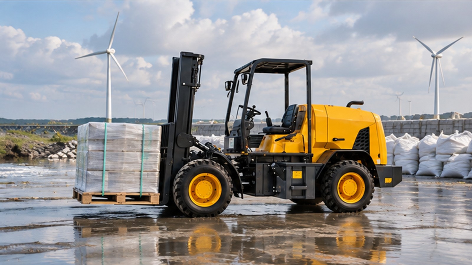 Climate-Resilient Construction Logistics: Rough-Terrain Forklift Planning scene 3