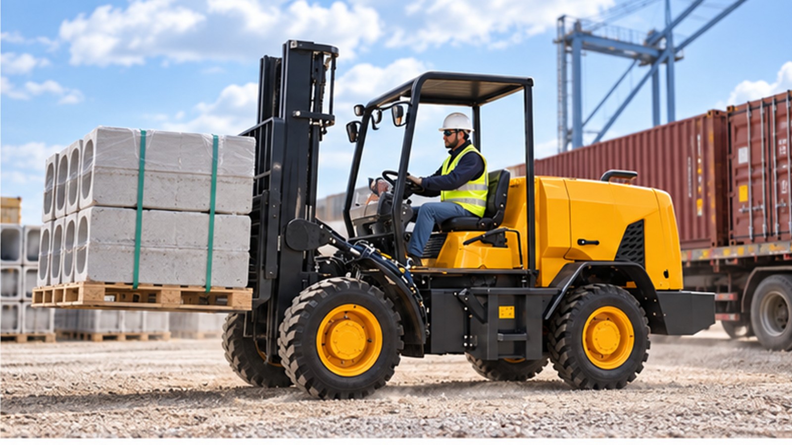Green Intermodal Yards: Rough-Terrain Forklifts for Renewable Cargo scene 1