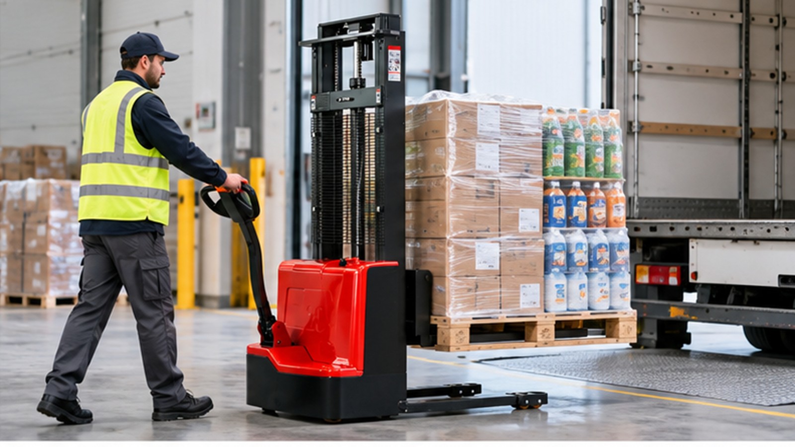 Autonomous Grocery Logistics: Electric Stacker Handoffs That Keep People Safe scene 1