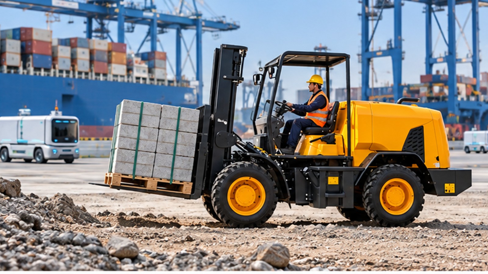 Autonomous Shipping Rules: Rough-Terrain Forklifts for New Port Interfaces scene 1