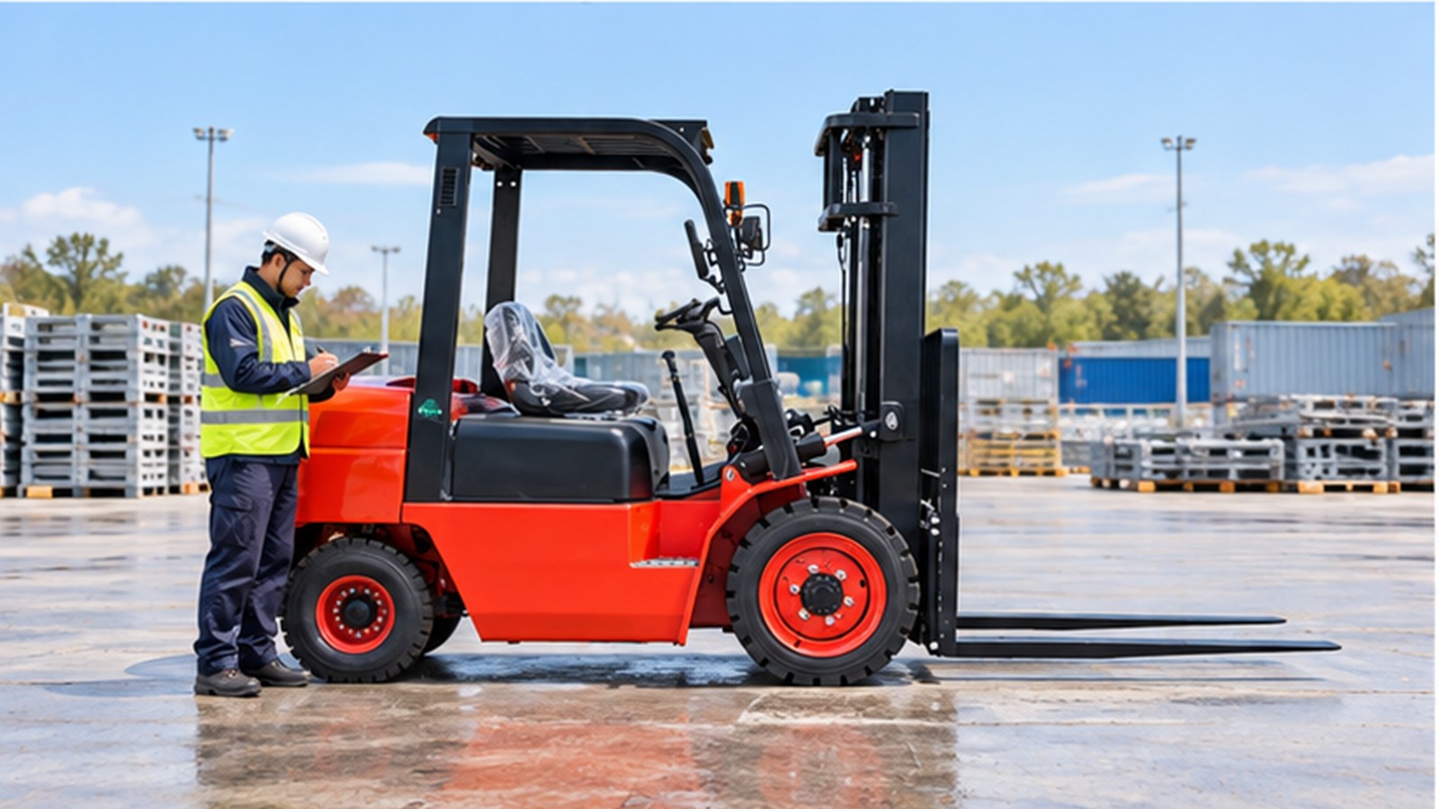 Autumn Freight Yard Readiness: Diesel Forklift Checks Before Rain and Peak Loads scene 2