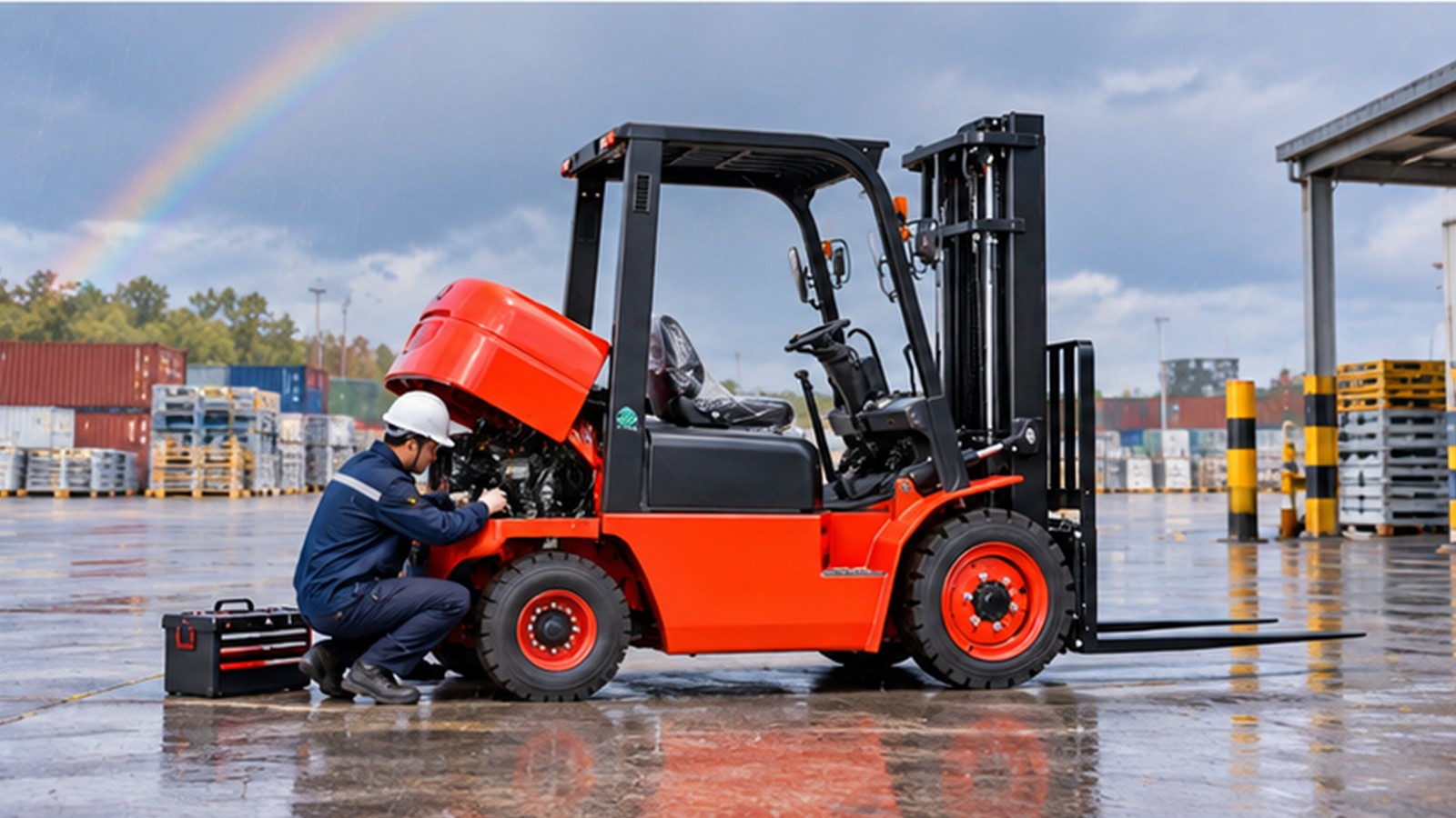 Autumn Freight Yard Readiness: Diesel Forklift Checks Before Rain and Peak Loads scene 3