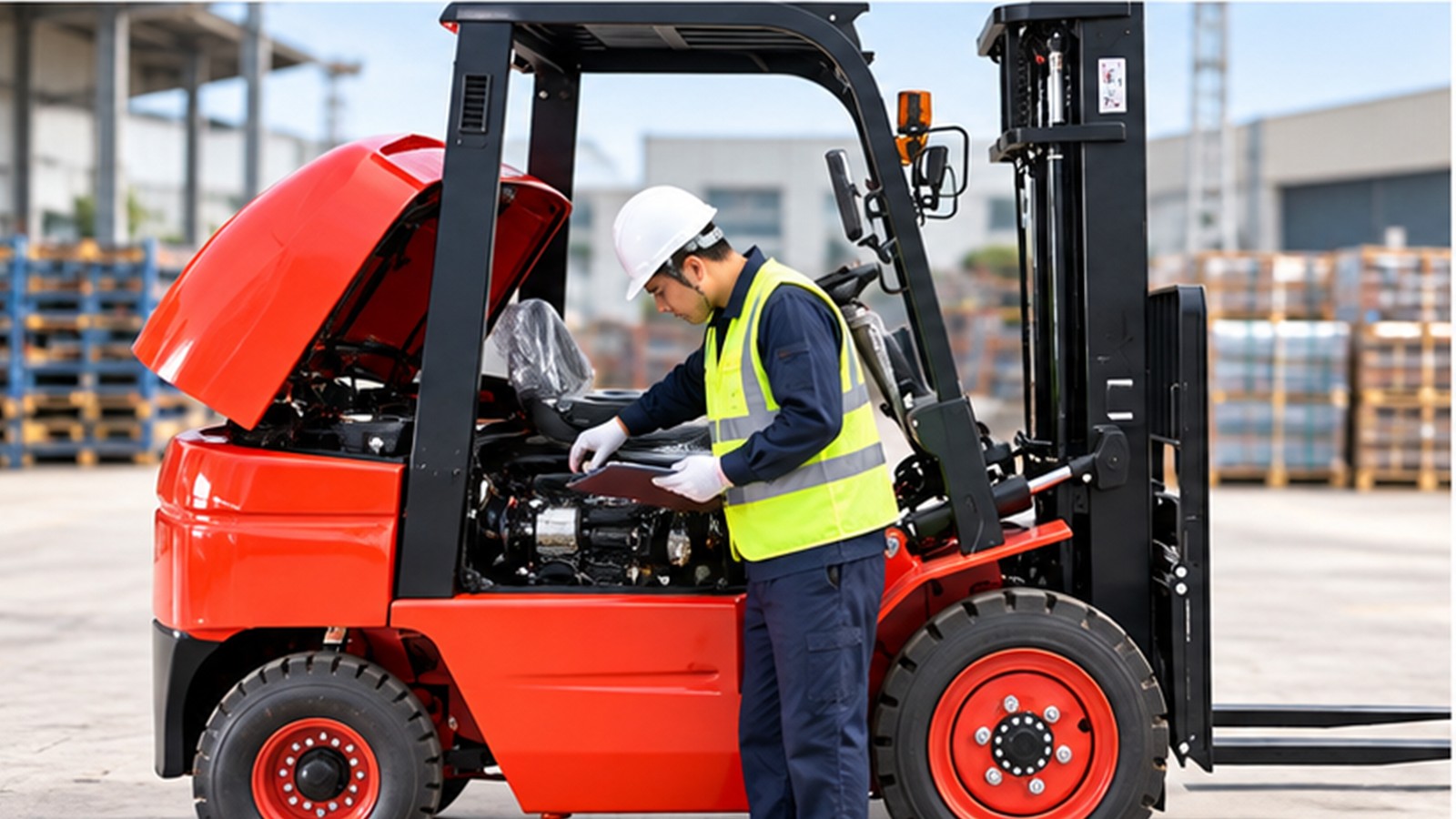 High-Availability Freight Hubs: Diesel Forklift Inspection Signals to Track scene 2