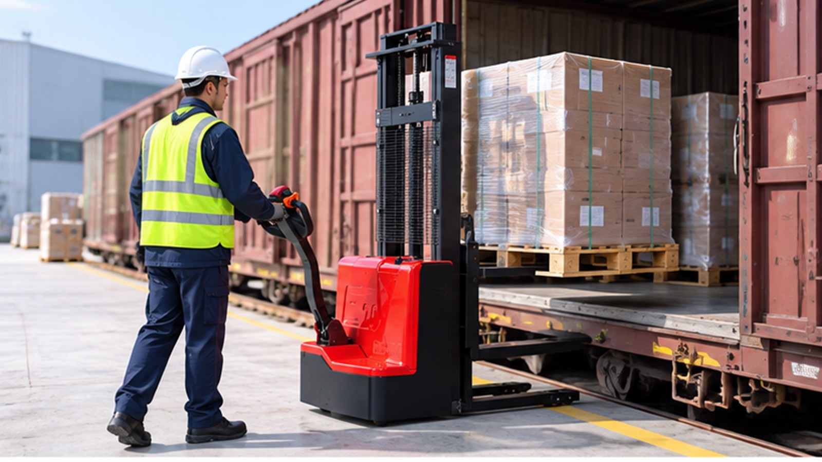 Digital Automatic Coupling: Electric Stacker Planning for Faster Rail Transfers scene 1
