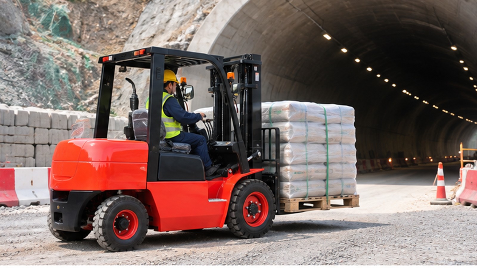 Tunnel Construction Logistics: Diesel Forklift Controls for Portal Supply Yards scene 1