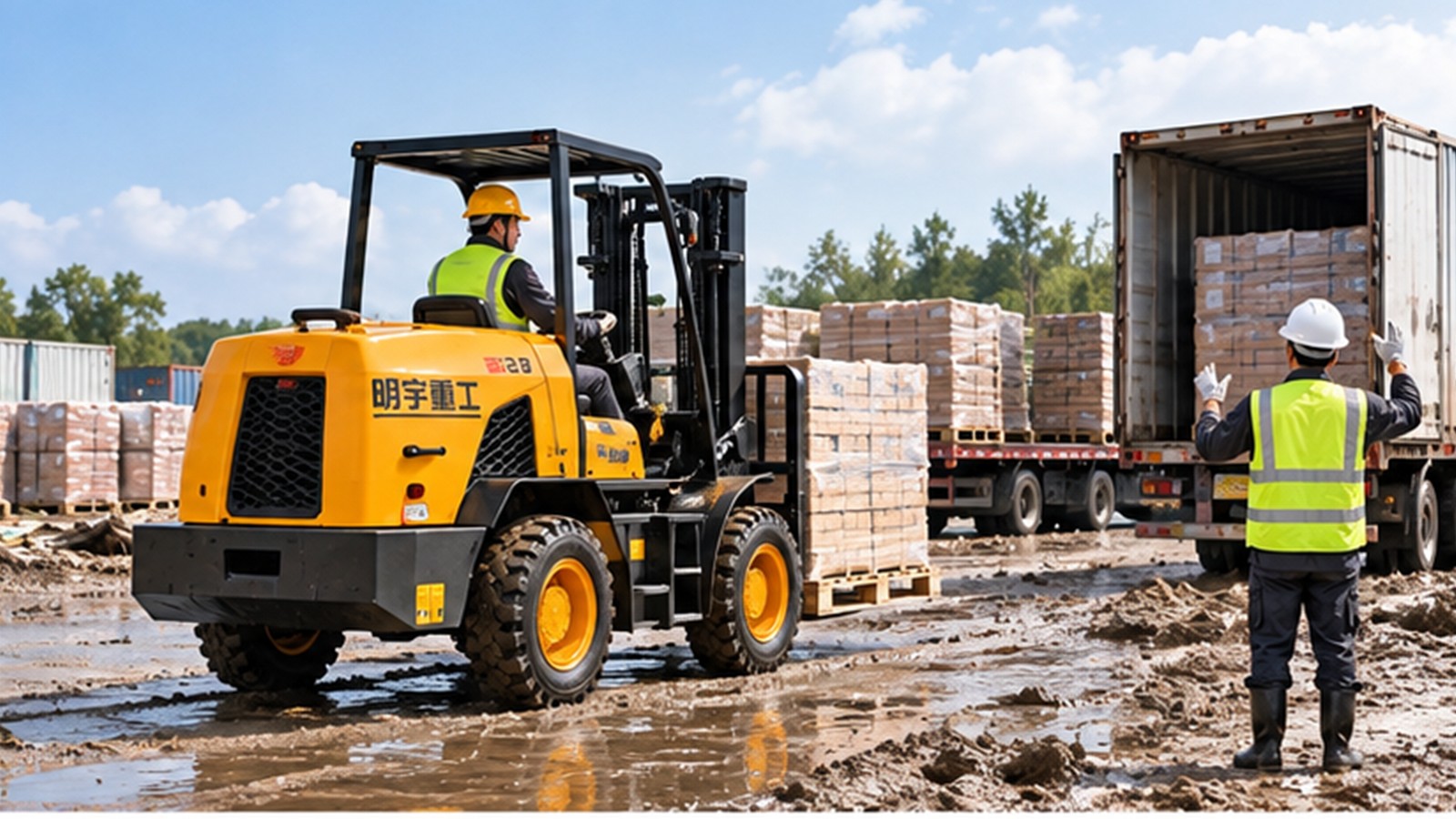Flood and Cyberattack Resilience: Rough-Terrain Forklifts in Recovery Yards scene 1