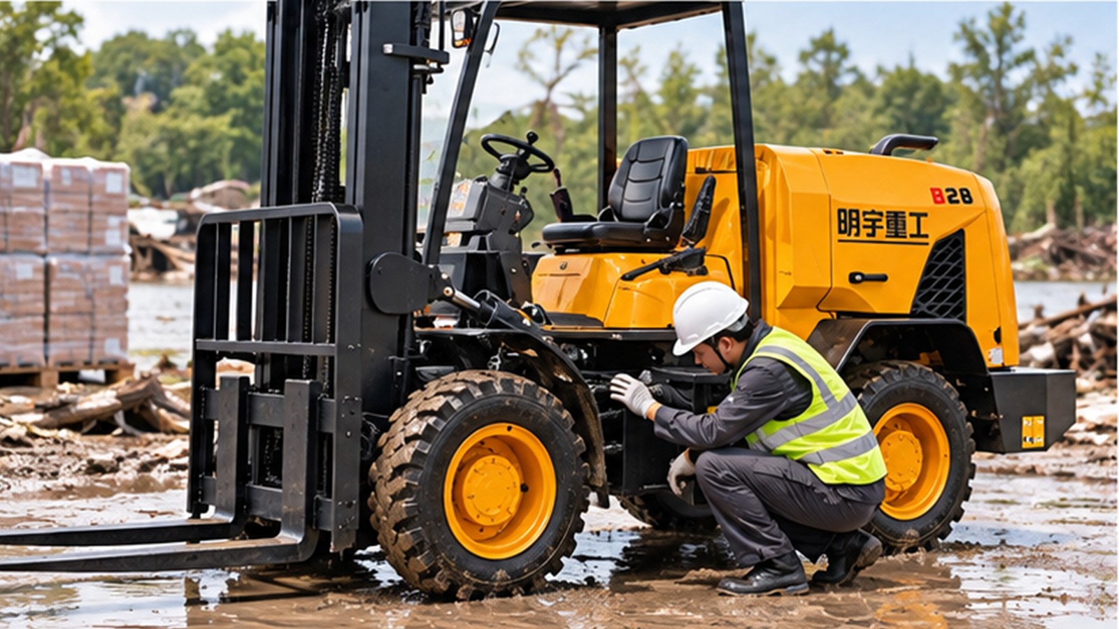 Flood and Cyberattack Resilience: Rough-Terrain Forklifts in Recovery Yards scene 2