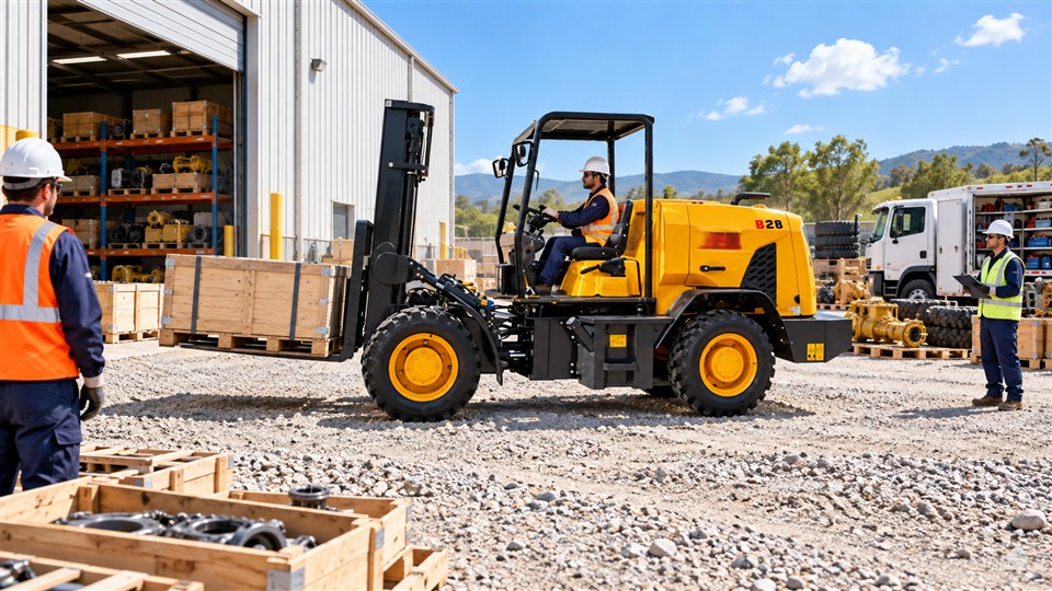 B29 off-road forklift in a September 28, 2026 work scenario