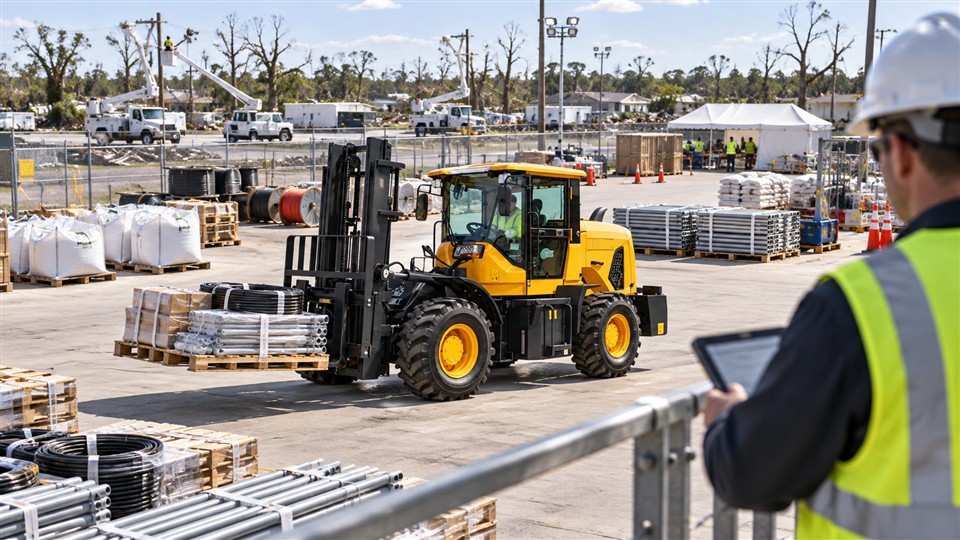 936 3-ton off-road forklift material handling application