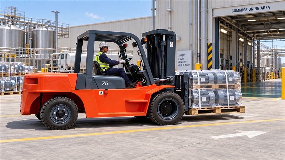 CPC190-X diesel forklift in a September 29, 2026 work scenario