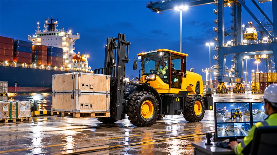 936 3-ton off-road forklift material handling application