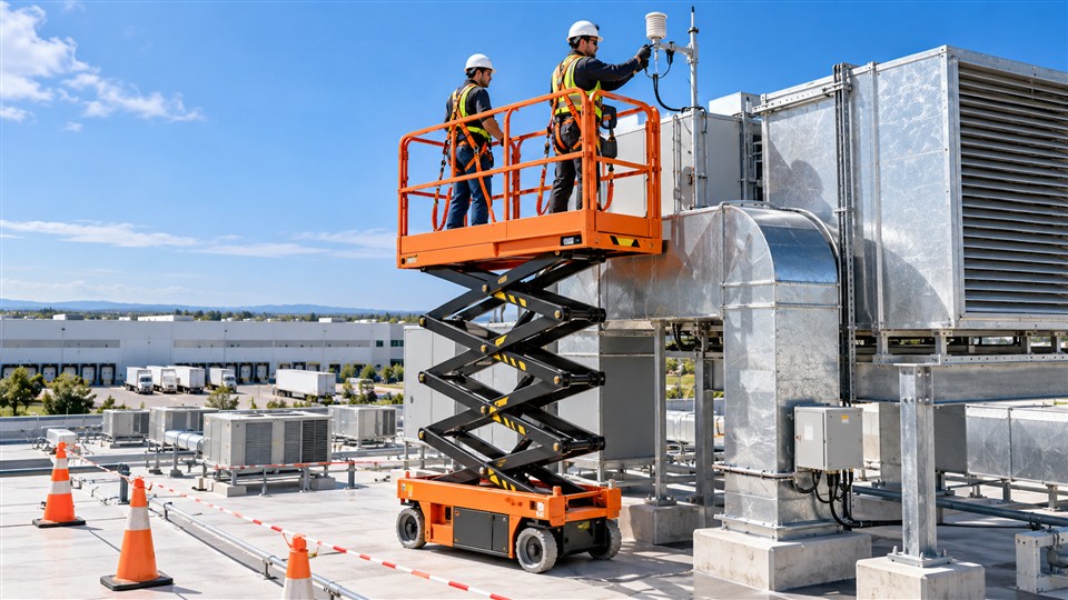 GTJZ3812E-X electric scissor lift in a October 22, 2026 work scenario
