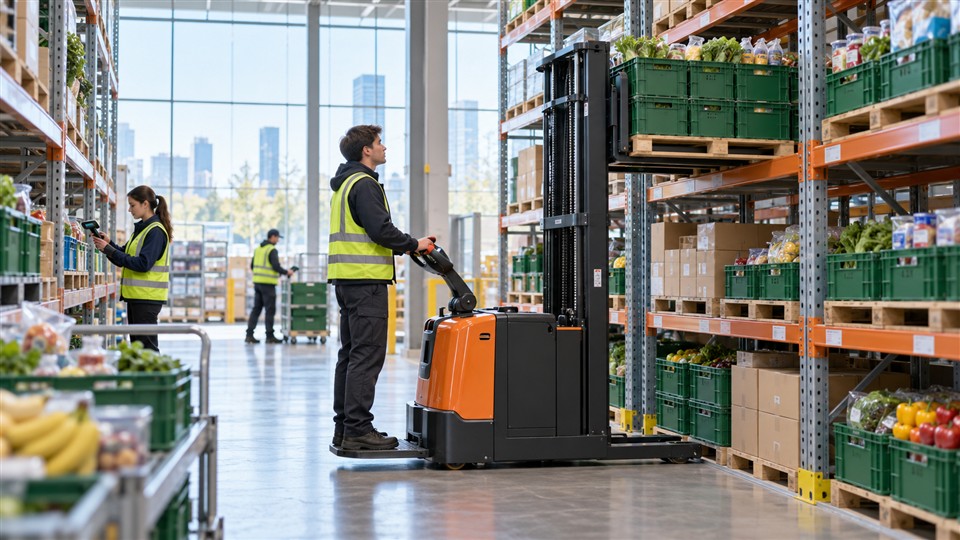 CQDH20 2-ton electric reach stacker in a October 22, 2026 work scenario